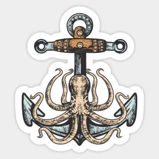 Octopus and Anchor Art Drawing illustration Color Sticker